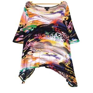 Womens Top XL Bamboo Statement Artsy Lagenlook Colorful Art To Wear Asymmetrical